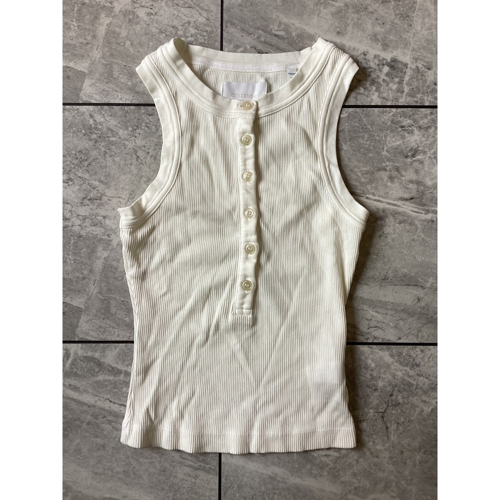 Citizens of Humanity NWOT White Ribbed Henley Tank Top Racerback Small 9435-3004